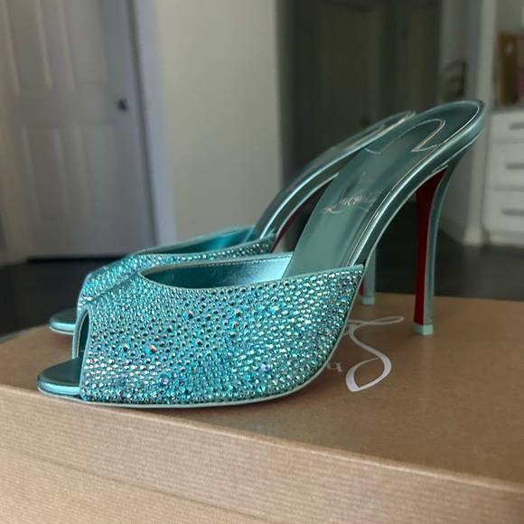 Christian louboutin me dolly strass Bermuda crystal peep toe 100mm stiletto 38.5 - Picture 1 of 11